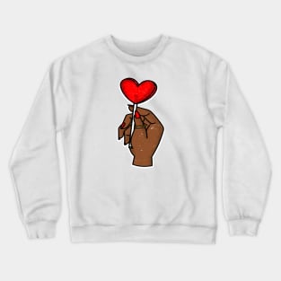 Heart Hand Sign  - A Hand Holding a Red Lollipop - Black Power Crewneck Sweatshirt